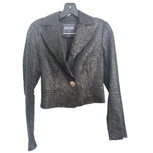 Jean Paul Gaultier Black Textured Blazer Jacket Embossed Pattern Button Details